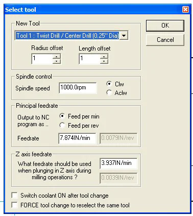 Dolphin CAM tool parameters