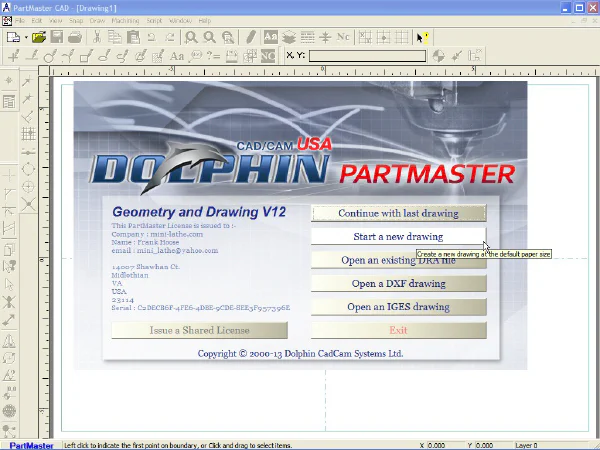 Dolphin CAD start screen