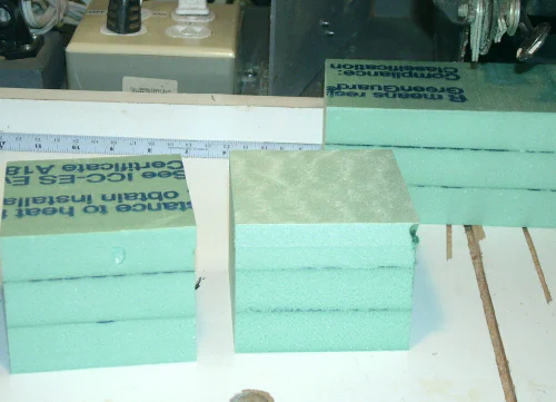 Stacked foam blocks cut to size